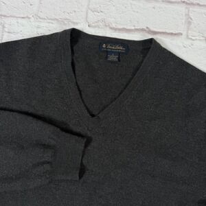 Brooks Brothers Sweater Mens Large Grey V-Neck Merino Wool Stretch Pullover Knit